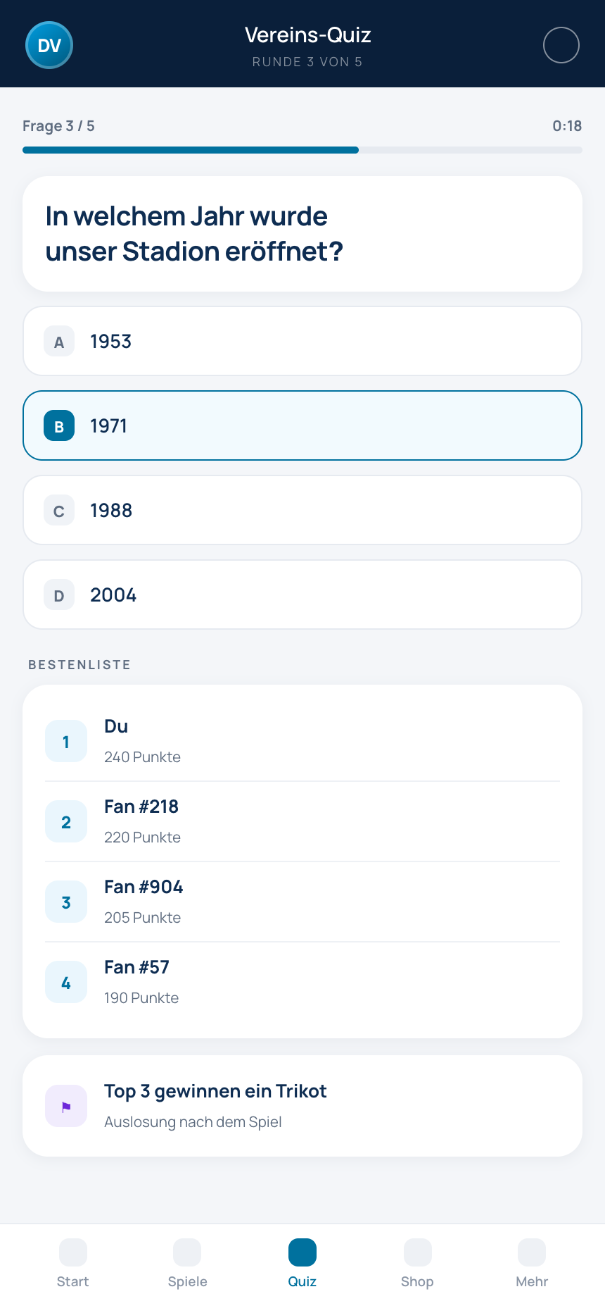 Quiz-Frage in der FanGames App