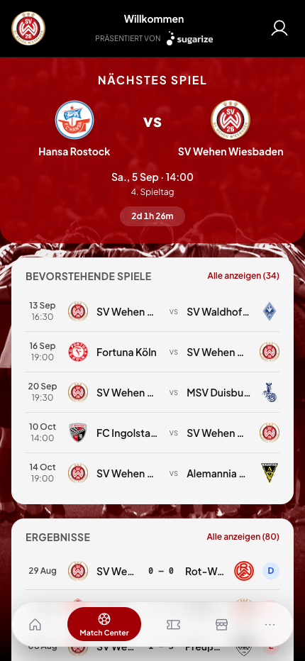 Match Center beim SV Wehen Wiesbaden