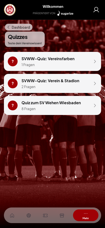 Quiz-Übersicht beim SV Wehen Wiesbaden